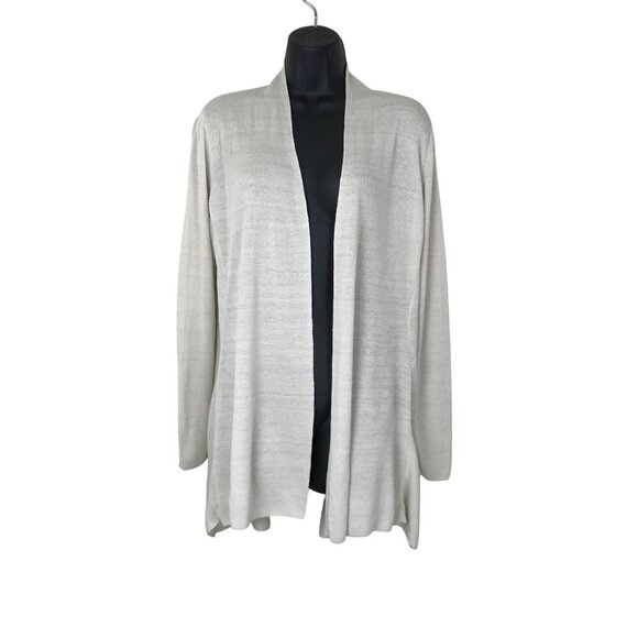 Eileen Fisher 97% Organic Linen Open Cream Cardigan Size M - Picture 1 of 8